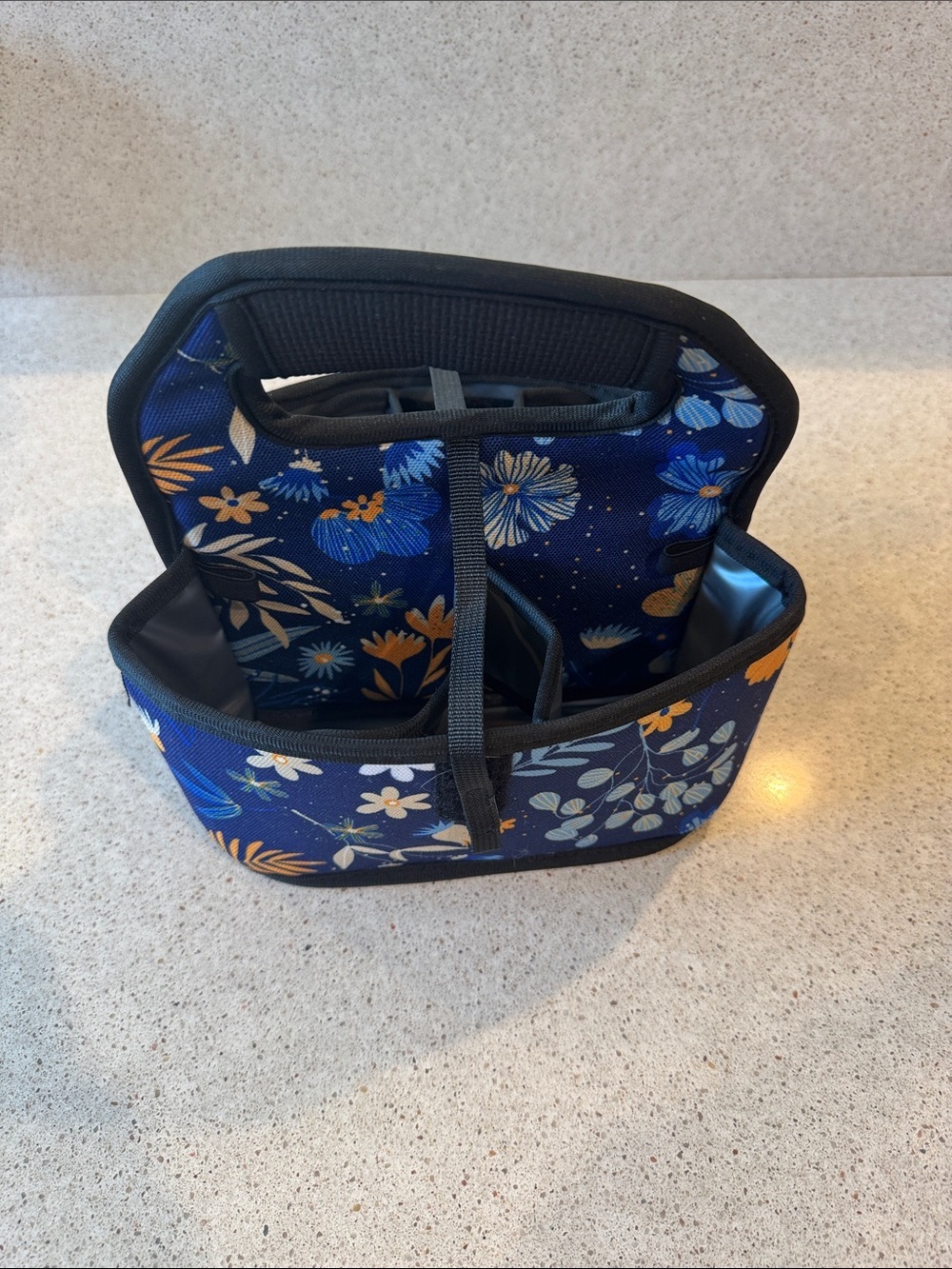 Beautyflier Blue Floral Portable Insulated Drink Carrier NWOT
